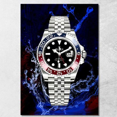 Modern Watch Painting Rolex Gmt Master Pepsi Water Drops rlx18 canvas print 