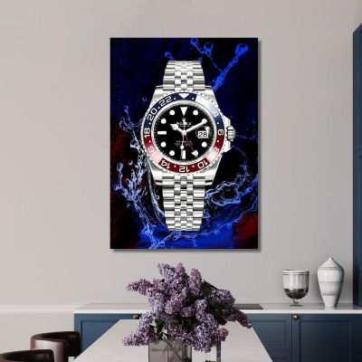 Modern Watch Painting Rolex Gmt Master Pepsi Water Drops rlx18 canvas print 