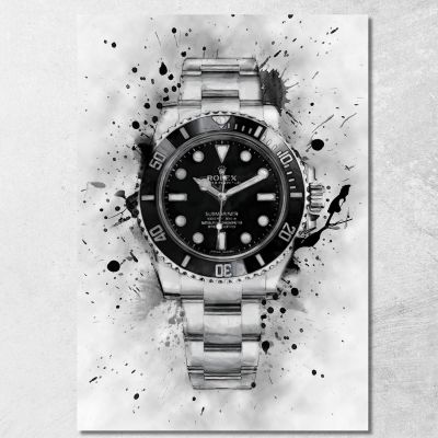 Modern Watch Painting Rolex Submariner Black And White Explosion rlx24 canvas print 