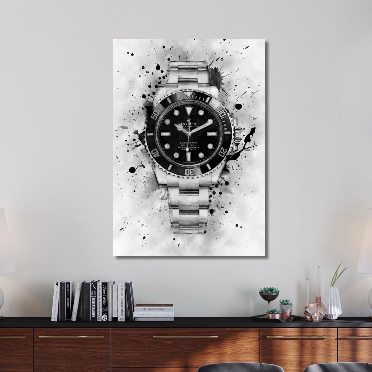 Modern Watch Painting Rolex Submariner Black And White Explosion rlx24 canvas print 