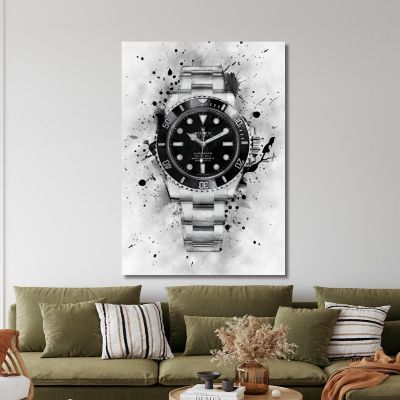 Modern Watch Painting Rolex Submariner Black And White Explosion rlx24 canvas print 