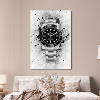 Modern Watch Painting Rolex Submariner Black And White Explosion rlx24 canvas print 