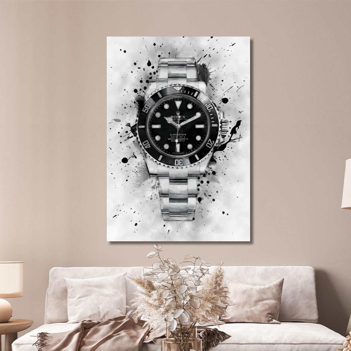 Modern Watch Painting Rolex Submariner Black And White Explosion rlx24 canvas print 