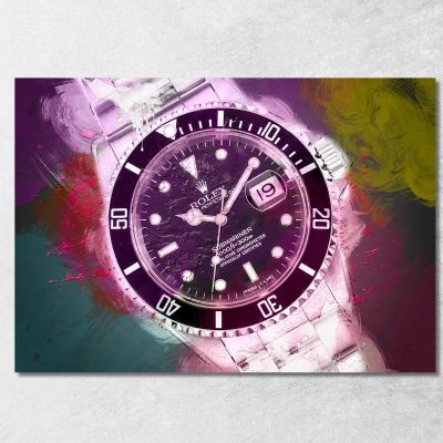 Modern Watch Painting Rolex Submariner Purple Color Spots rlx25 canvas print 