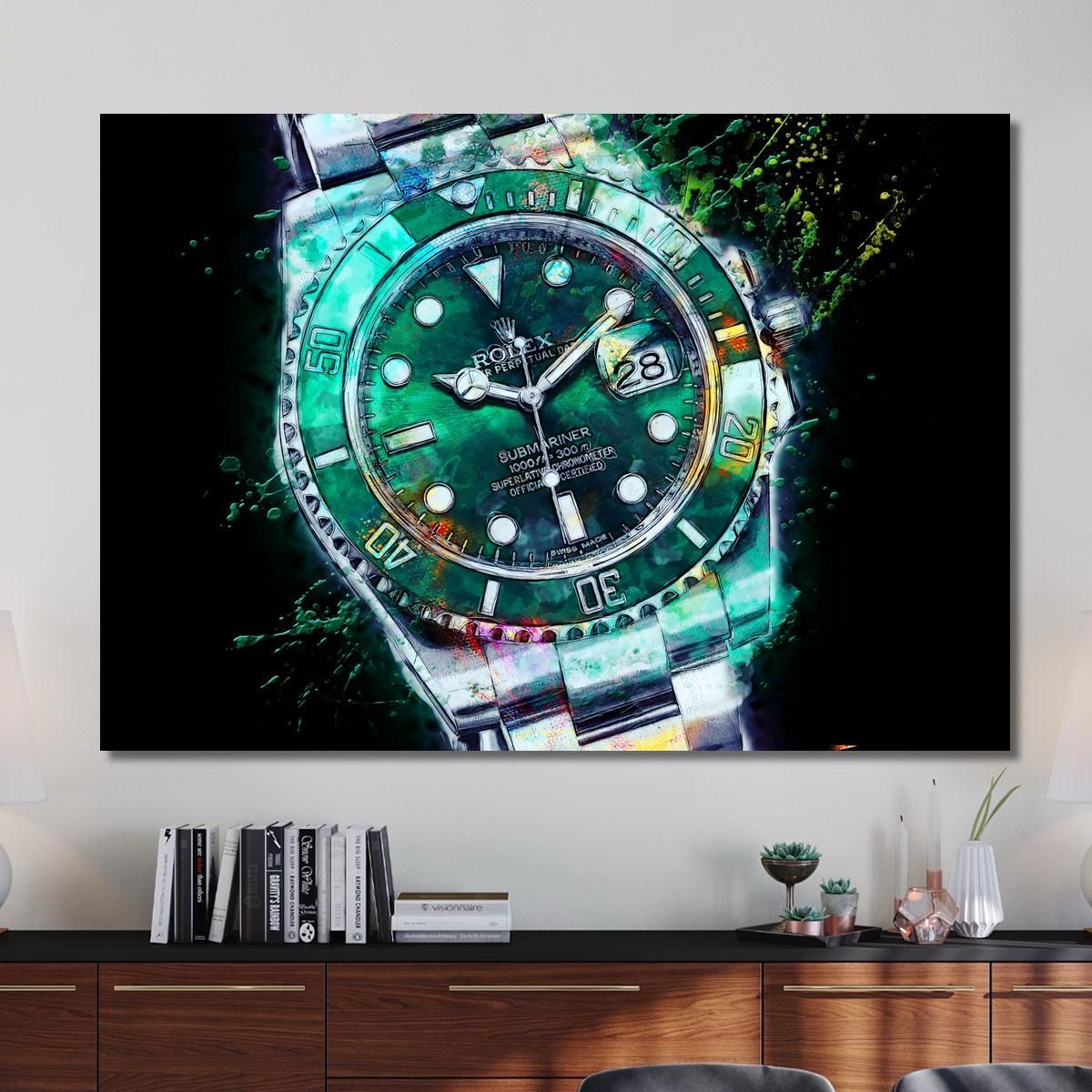 Modern Watch Painting Rolex Submariner Perpetual Green rlx26 canvas print 