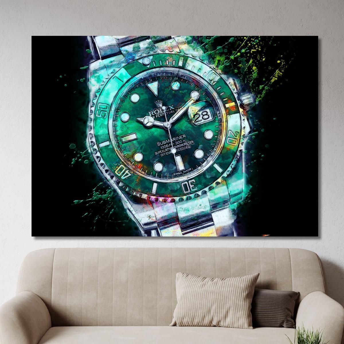 Modern Watch Painting Rolex Submariner Perpetual Green rlx26 canvas print 