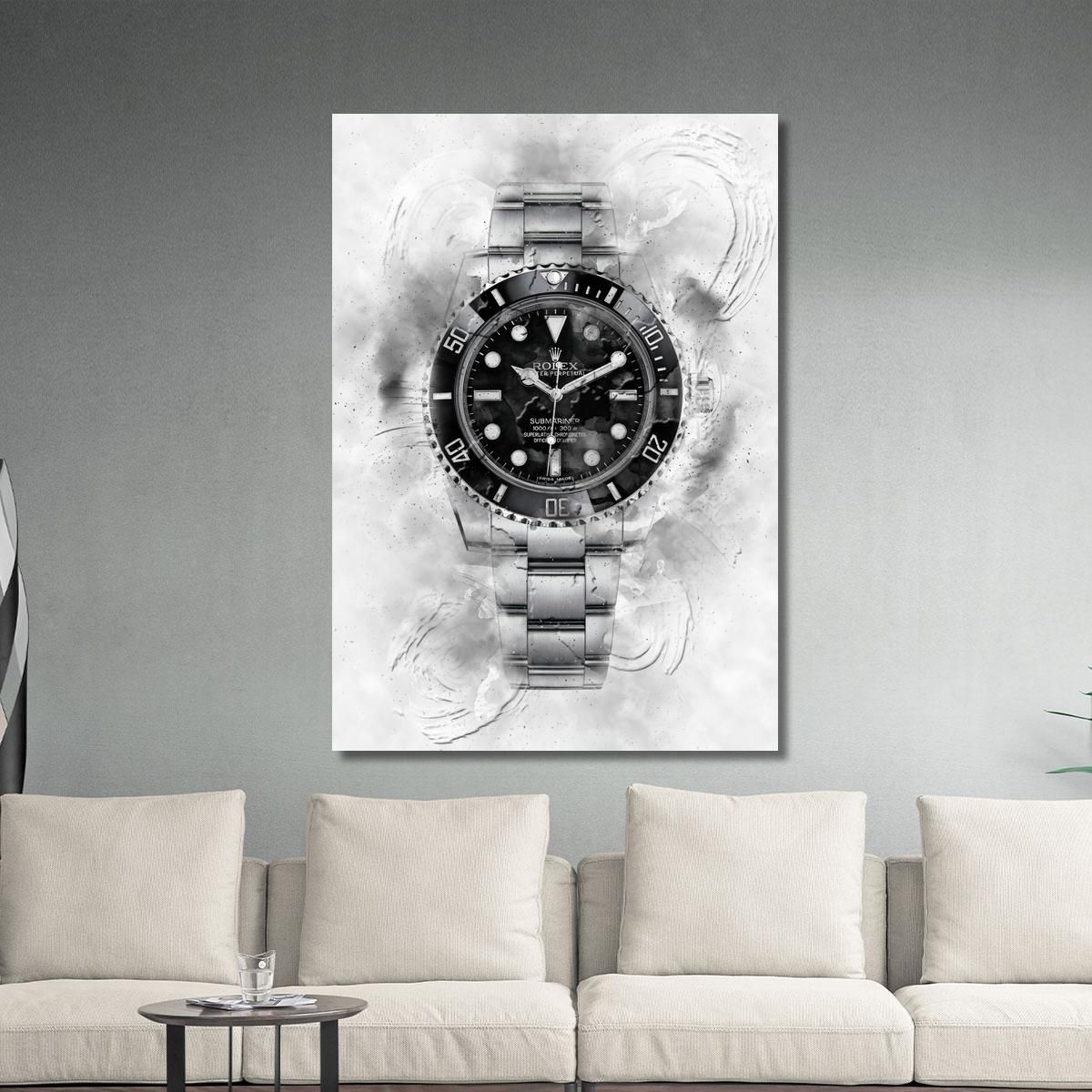 Modern Watch Painting Rolex Submariner Shades Of Gray rlx28 canvas print 