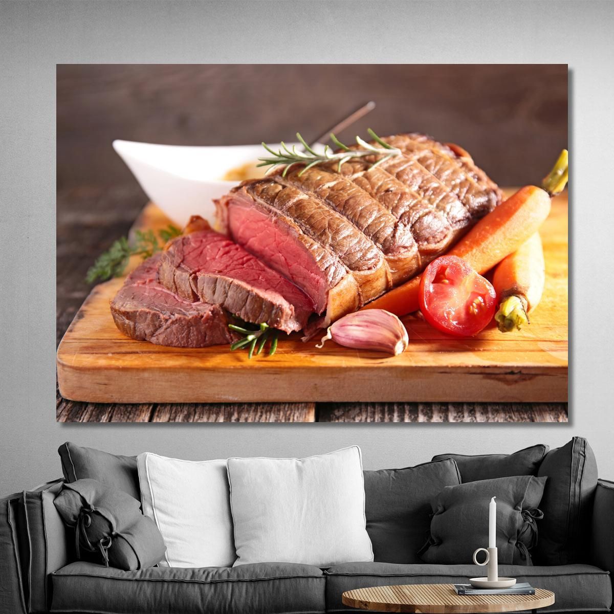 Modern Painting Roast Beef On Cutting Board foo3 canvas print 