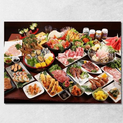 Modern Painting Japanese Buffet With Sushi Meat And Seafood foo8 canvas print 