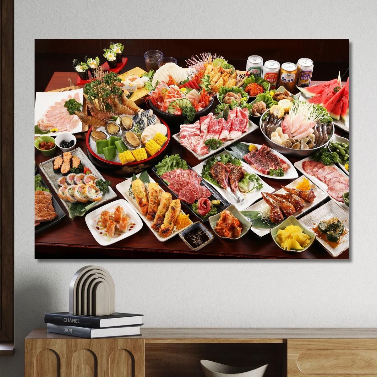 Modern Painting Japanese Buffet With Sushi Meat And Seafood foo8 canvas print 
