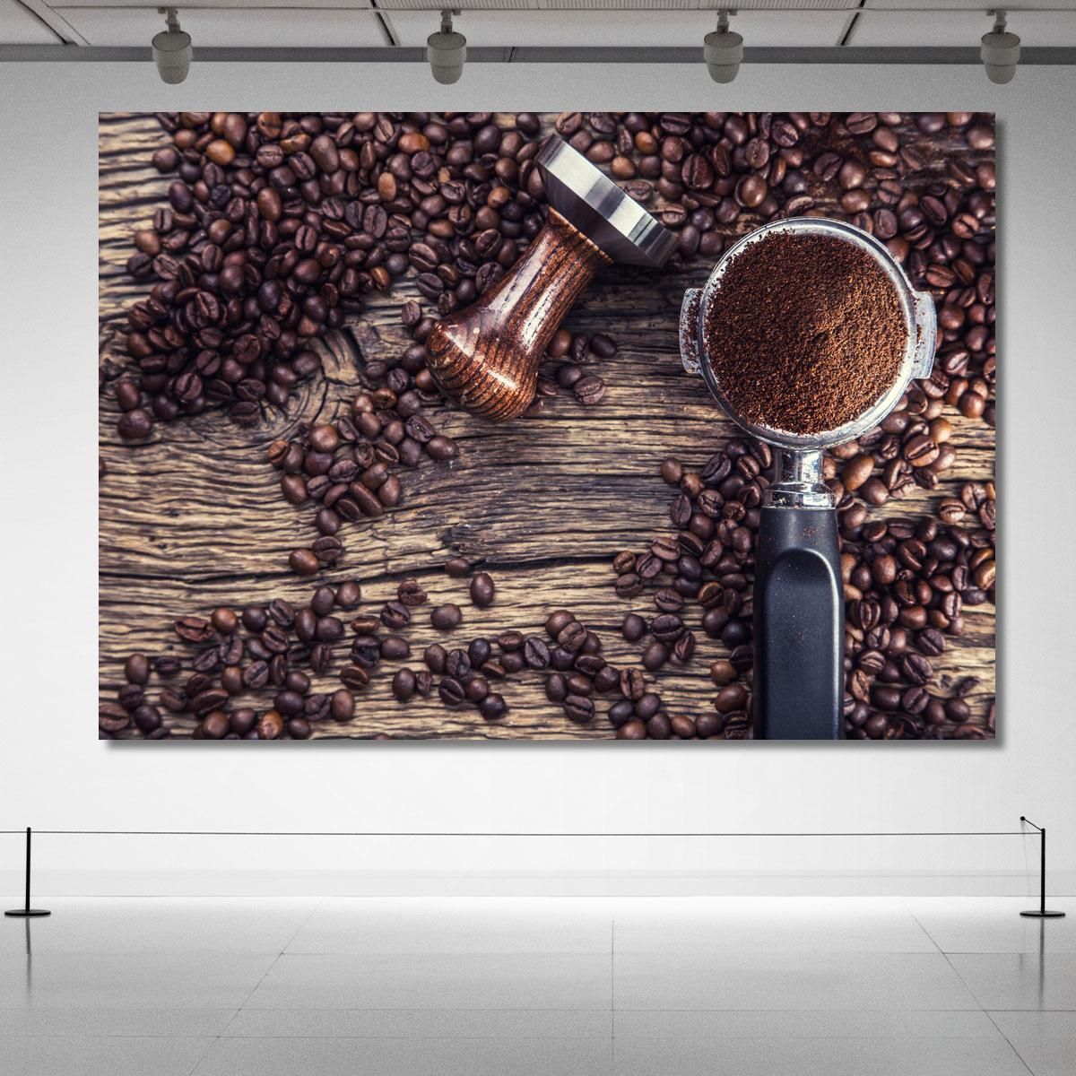 Modern Painting Ground Coffee On Rustic Wood foo13 canvas print 