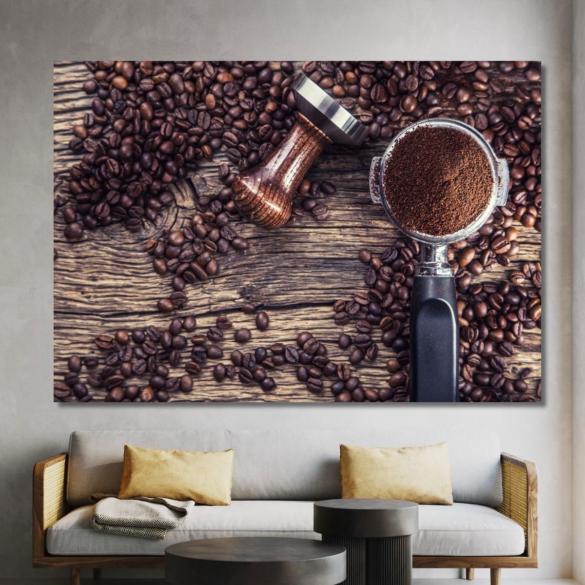 Modern Painting Ground Coffee On Rustic Wood foo13 canvas print 