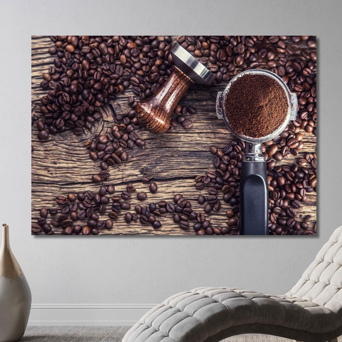 Modern Painting Ground Coffee On Rustic Wood foo13 canvas print 