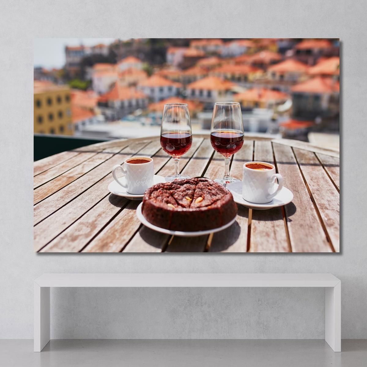 Modern Painting Coffee Wine And Dessert On Terrace With Panoramic View foo14 canvas print 