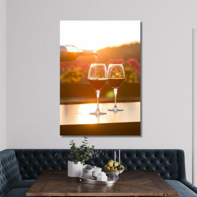 Modern Painting Glasses With Red Wine At Sunset foo17 canvas print 