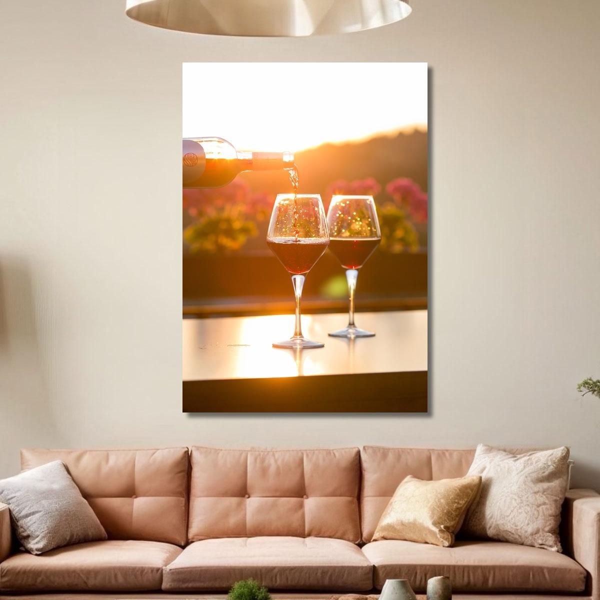 Modern Painting Glasses With Red Wine At Sunset foo17 canvas print 