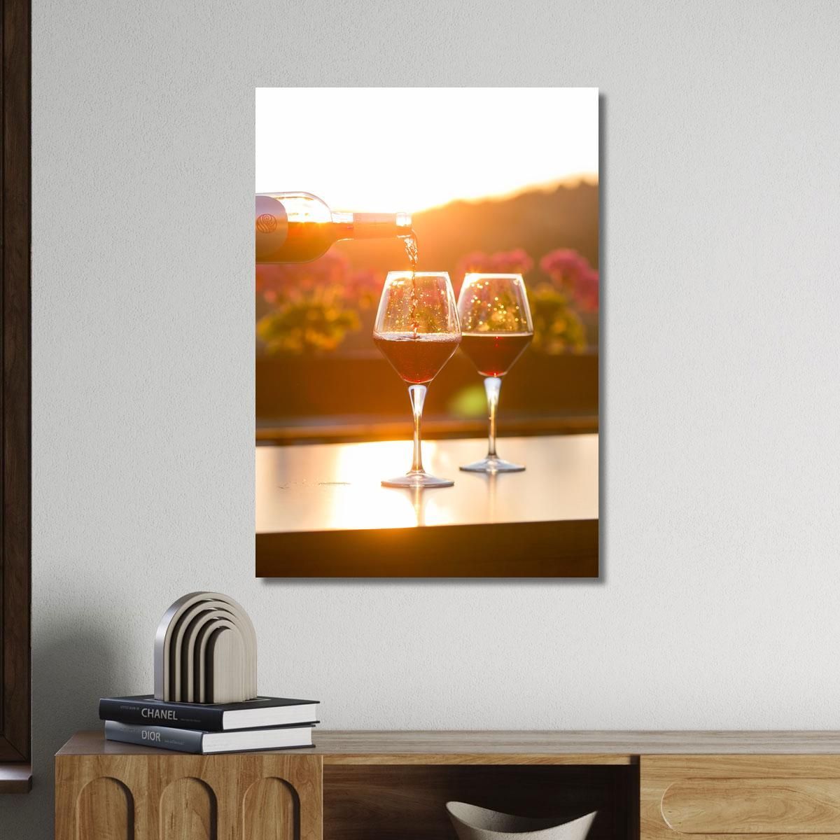 Modern Painting Glasses With Red Wine At Sunset foo17 canvas print 