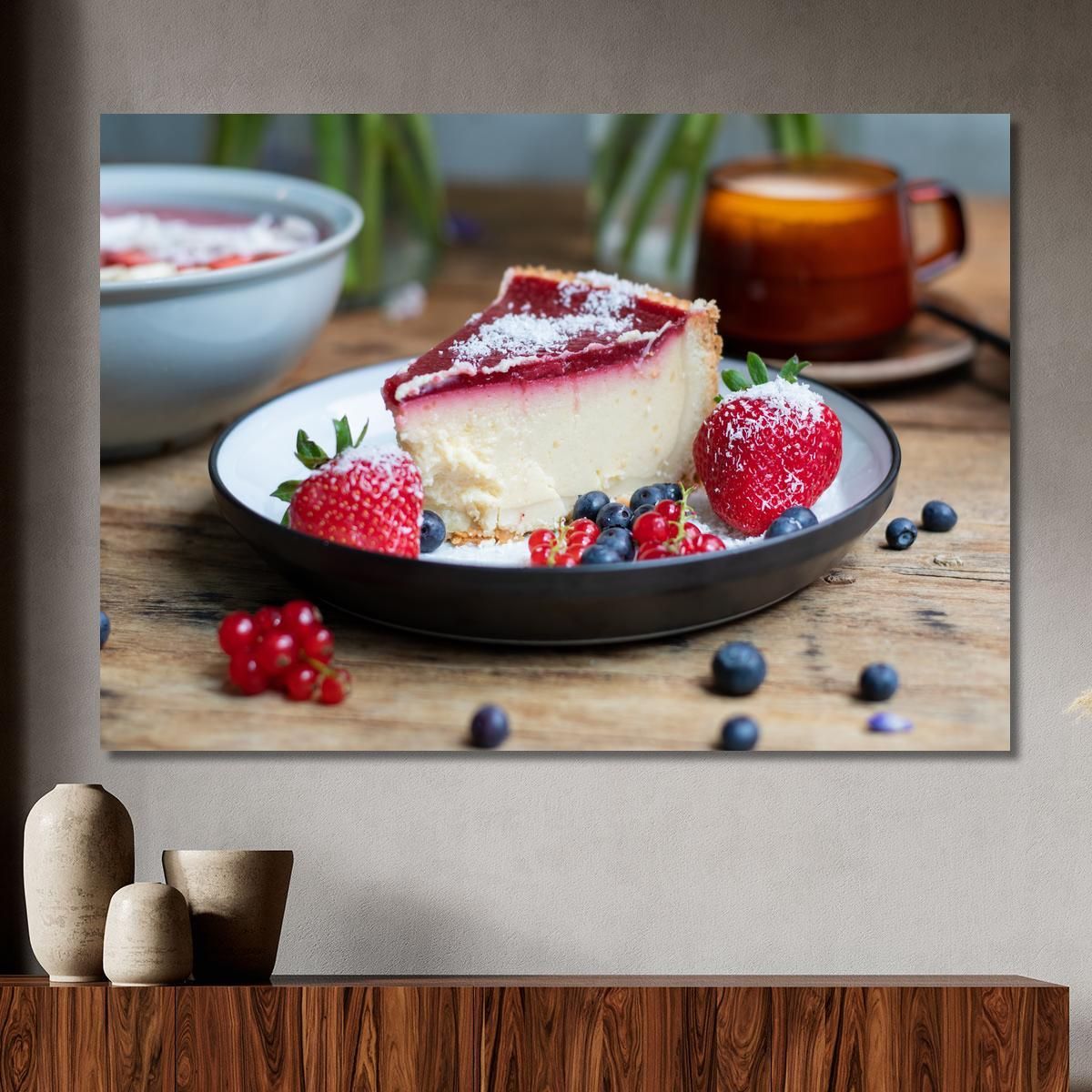 Modern Painting Berry Cheesecake With Strawberries And Blueberries foo24 canvas print 