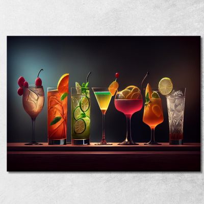 Modern Painting Colorful Cocktails In Elegant Glasses With Fruit And Ice foo30 canvas print 