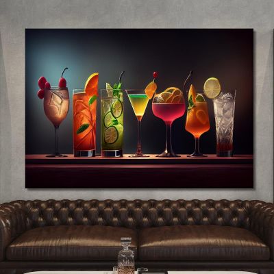 Modern Painting Colorful Cocktails In Elegant Glasses With Fruit And Ice foo30 canvas print 