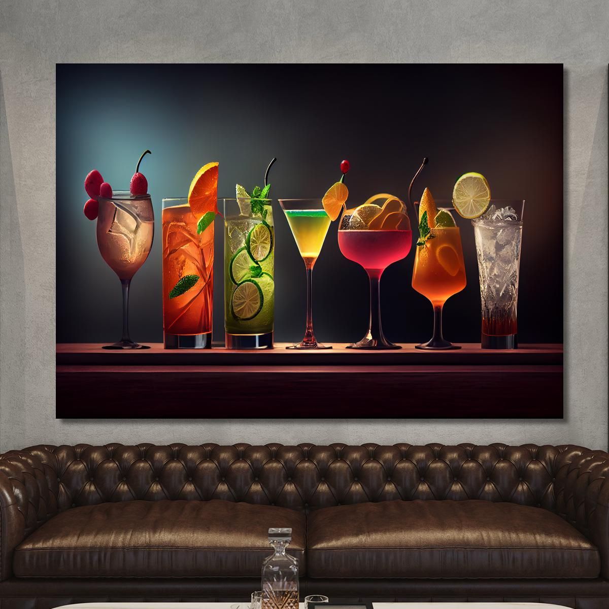 Modern Painting Colorful Cocktails In Elegant Glasses With Fruit And Ice foo30 canvas print 