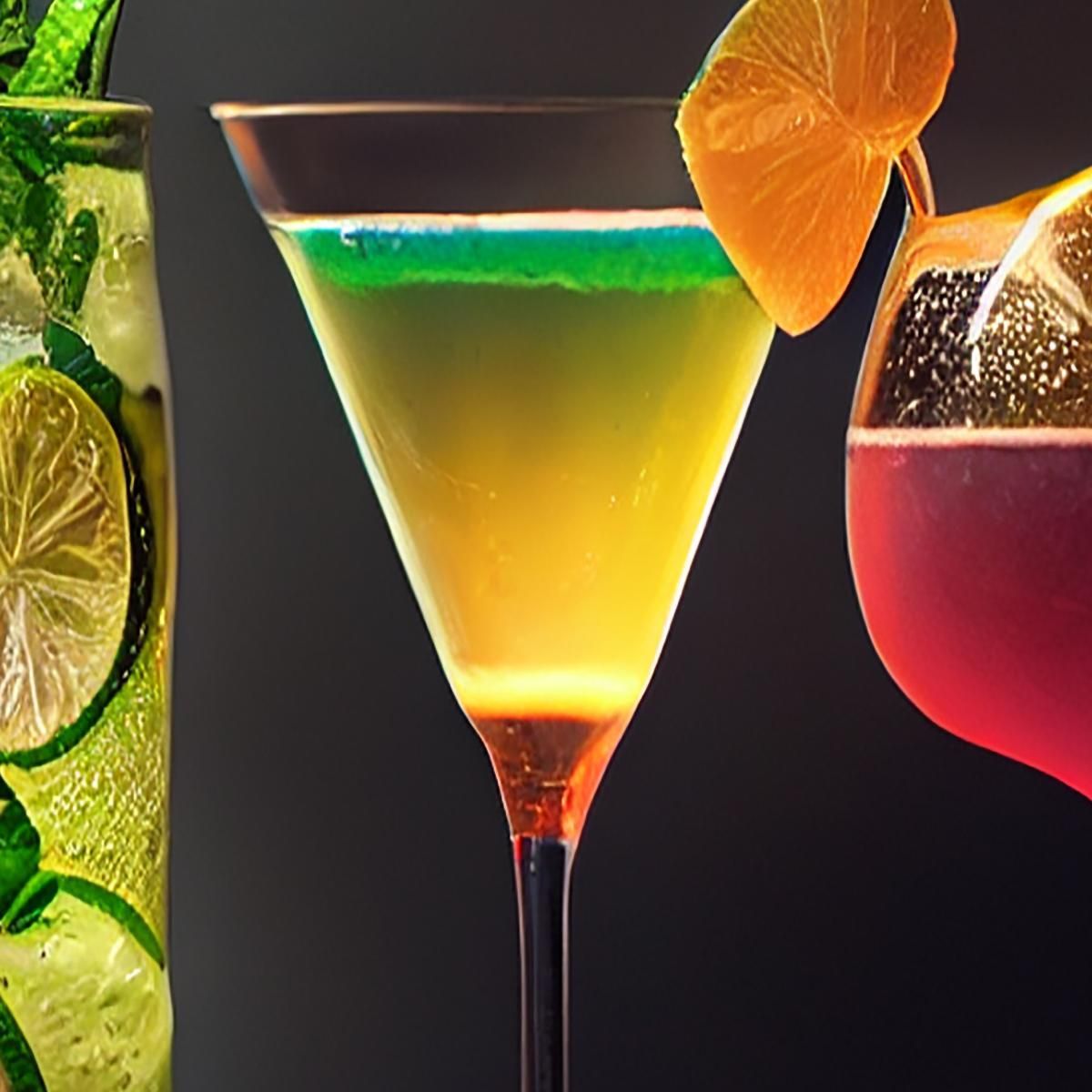 Modern Painting Colorful Cocktails In Elegant Glasses With Fruit And Ice foo30 canvas print