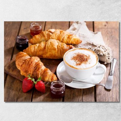 Modern Painting Breakfast With Croissant And Cappuccino foo31 canvas print 