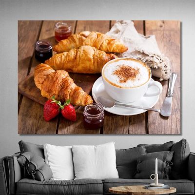 Modern Painting Breakfast With Croissant And Cappuccino foo31 canvas print 