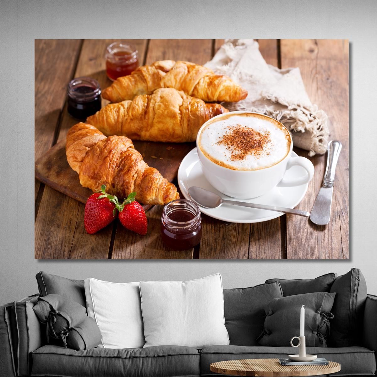 Modern Painting Breakfast With Croissant And Cappuccino foo31 canvas print 