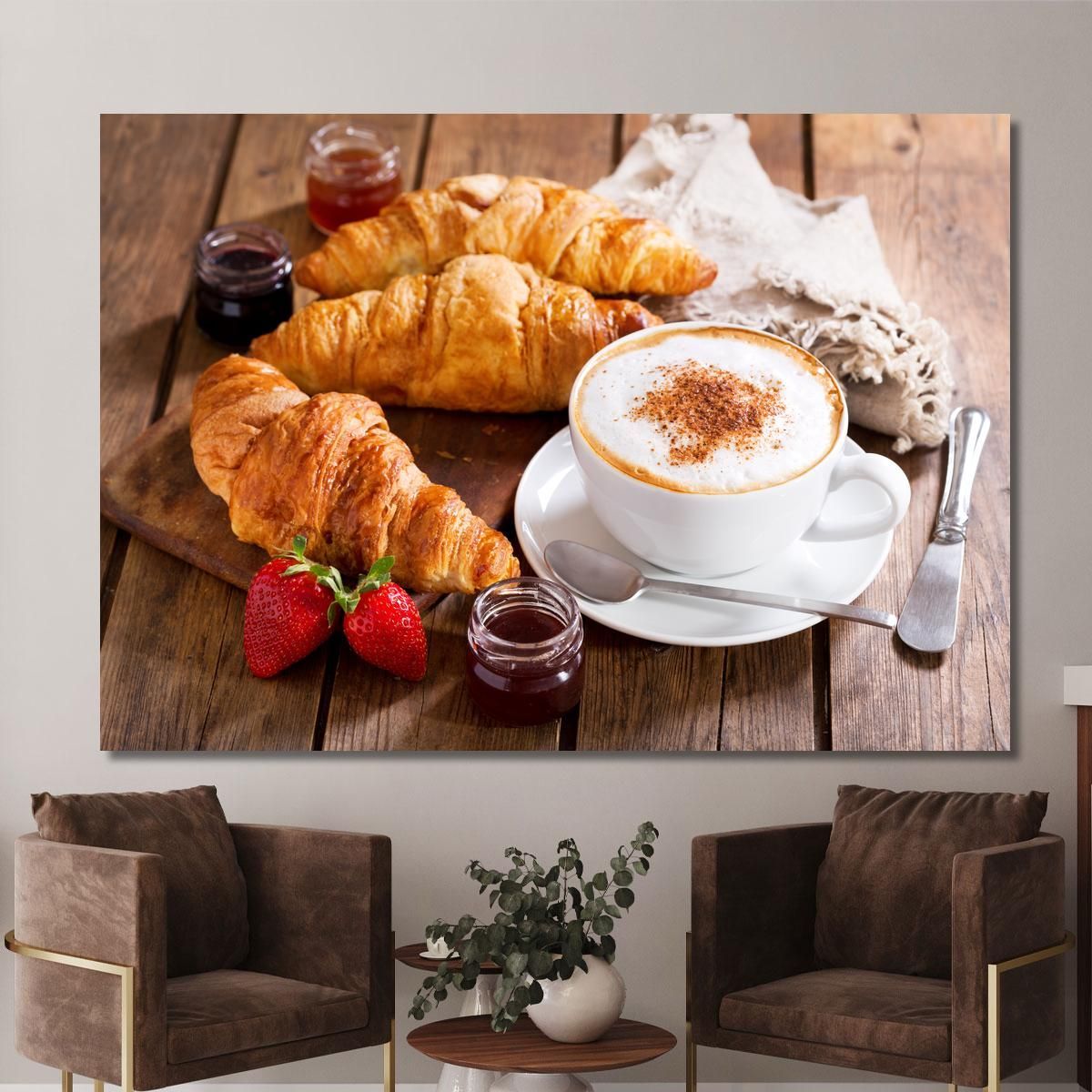 Modern Painting Breakfast With Croissant And Cappuccino foo31 canvas print 