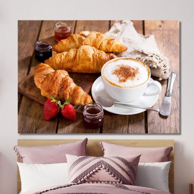 Modern Painting Breakfast With Croissant And Cappuccino foo31 canvas print 