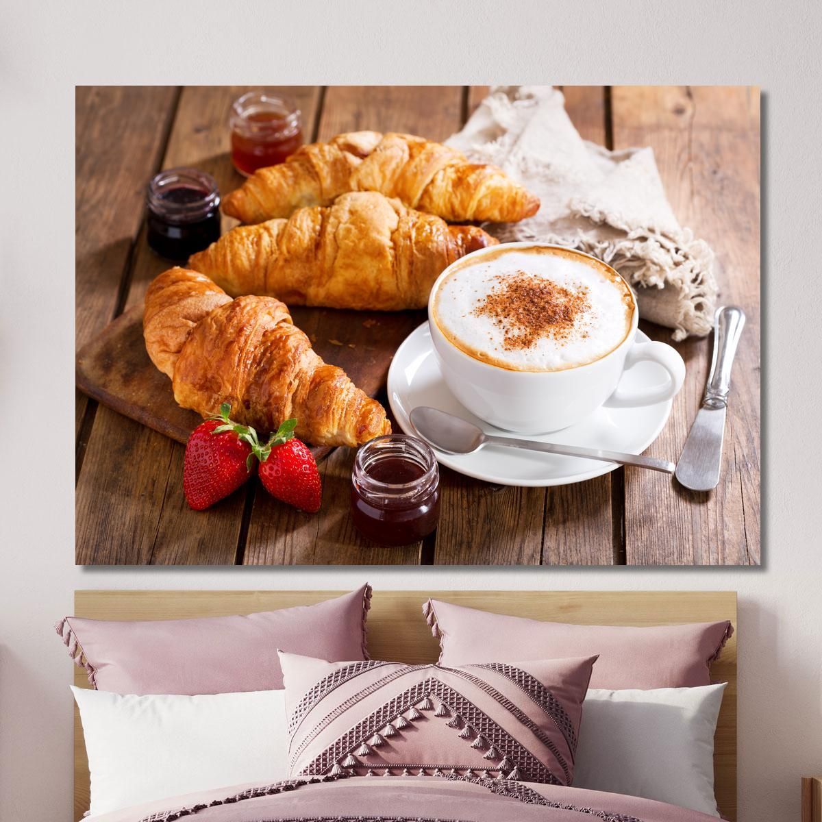 Modern Painting Breakfast With Croissant And Cappuccino foo31 canvas print 