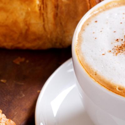 Modern Painting Breakfast With Croissant And Cappuccino foo31 canvas print
