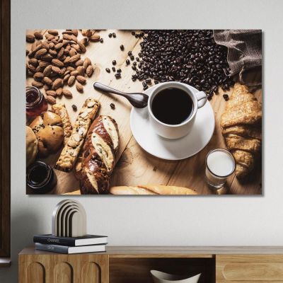 Modern Painting Perfect Breakfast With Coffee And Croissant foo35 canvas print 