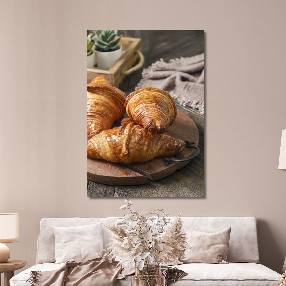 Modern Painting Caramelized Croissants On Wooden Cutting Board foo40 canvas print 