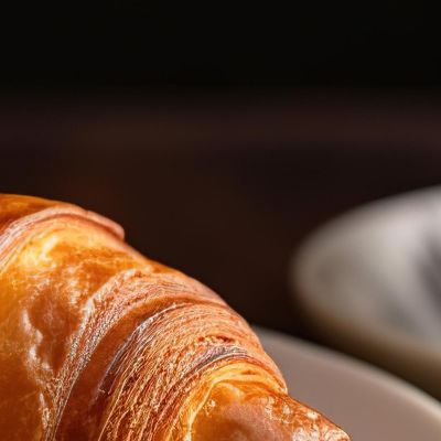 Modern Painting Golden Croissant With Coffee On White Plate foo42 canvas print