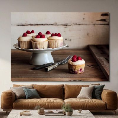 Modern Painting Raspberry Cupcake With Vanilla Cream foo48 canvas print 