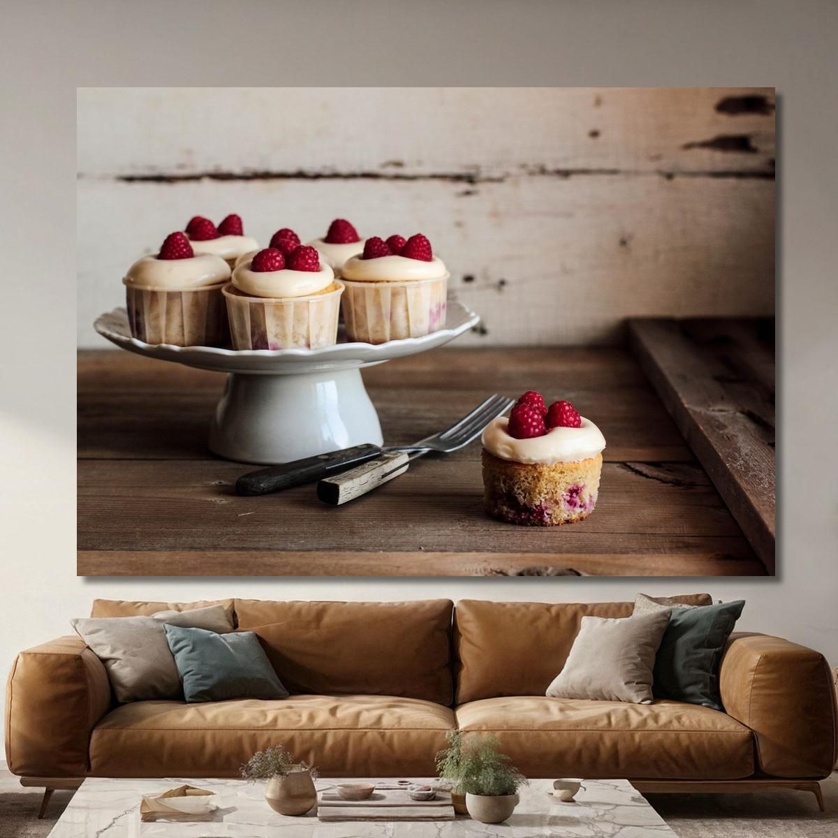 Modern Painting Raspberry Cupcake With Vanilla Cream foo48 canvas print 