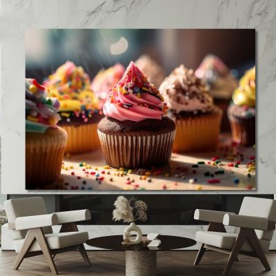 Modern Painting Colorful Cupcakes With Icing And Sugar Decorations foo49 canvas print 