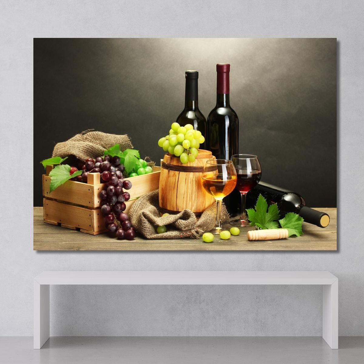 Modern Painting Wine Tasting With Grapes And Bottles On Elegant Background foo50 canvas print 