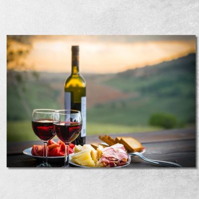 Modern Painting Wine Tasting With Cheese And Salami On The Hill foo51 canvas print 