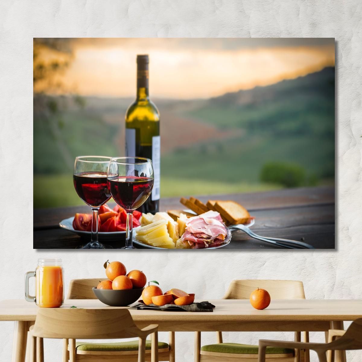 Modern Painting Wine Tasting With Cheese And Salami On The Hill foo51 canvas print 
