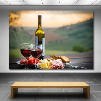 Modern Painting Wine Tasting With Cheese And Salami On The Hill foo51 canvas print 