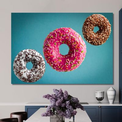 Modern Painting Donuts Colored With Icing And Sprinkles In Suspension foo52 canvas print 