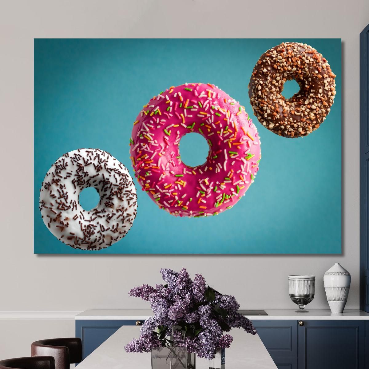 Modern Painting Donuts Colored With Icing And Sprinkles In Suspension foo52 canvas print 