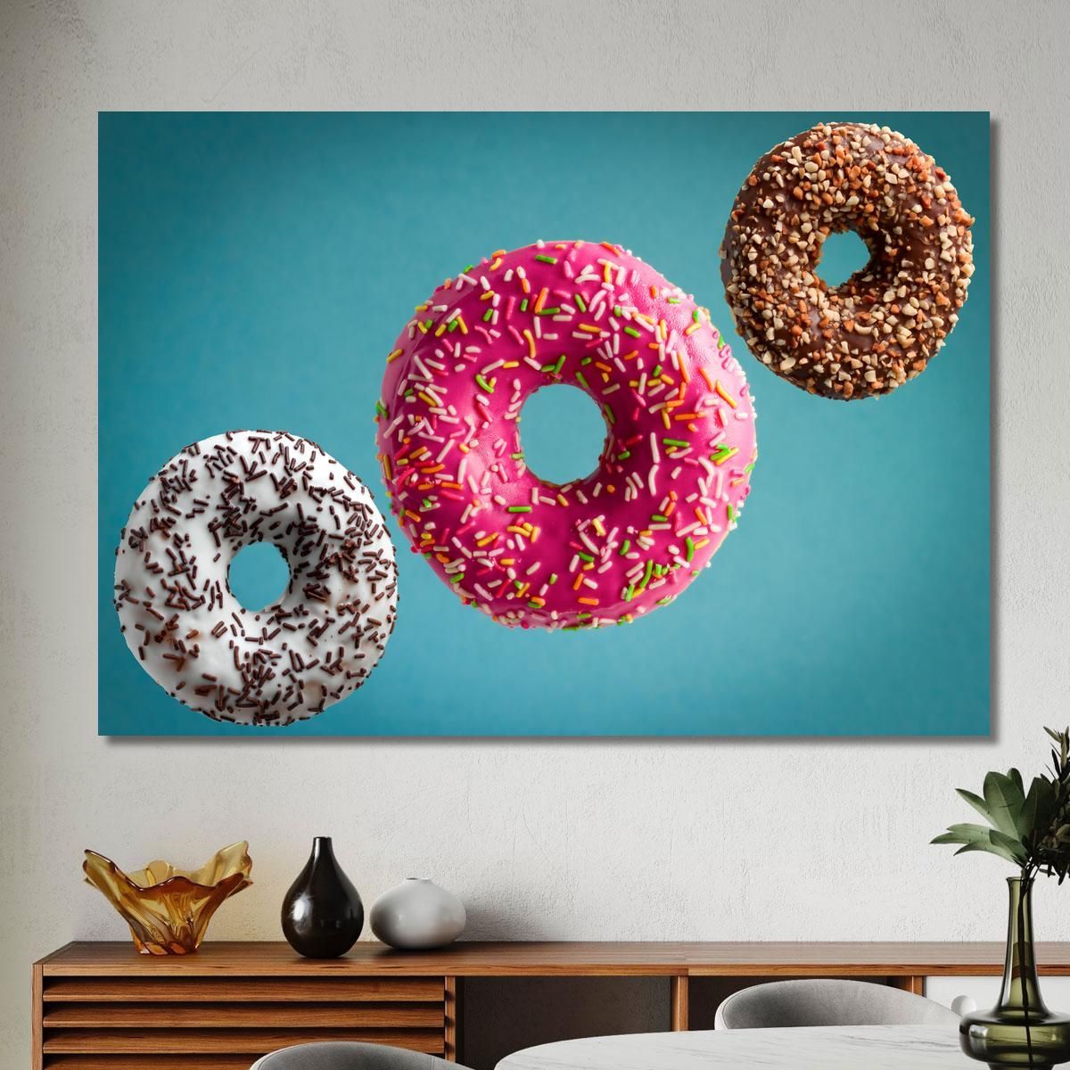 Modern Painting Donuts Colored With Icing And Sprinkles In Suspension foo52 canvas print 