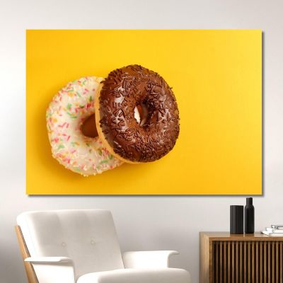 Modern Painting Donuts Glazed With Chocolate And Vanilla On Yellow Background foo53 canvas print 