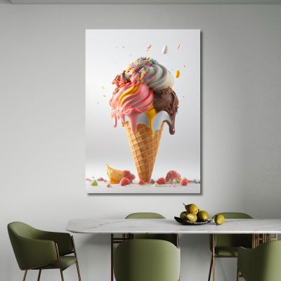 Modern Painting Homemade Ice Cream With Chocolate And Cream On A Crunchy Cone foo57 canvas print 