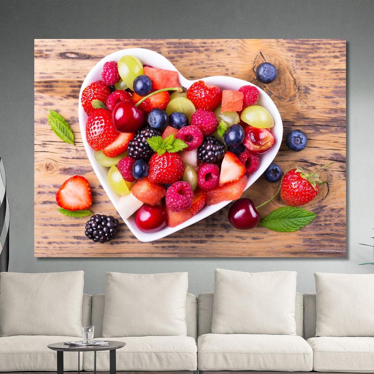 Modern Painting Colorful Fruit Salad In Heart Shaped Bowl foo69 canvas print 