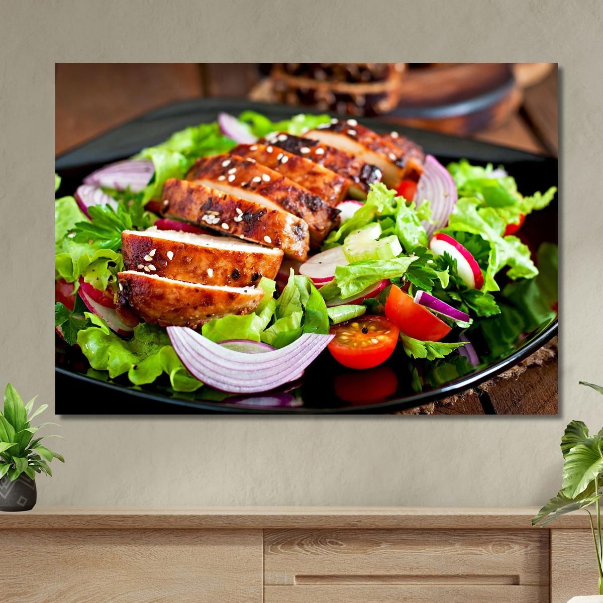 Modern Painting Grilled Chicken Salad With Fresh Vegetables foo70 canvas print 